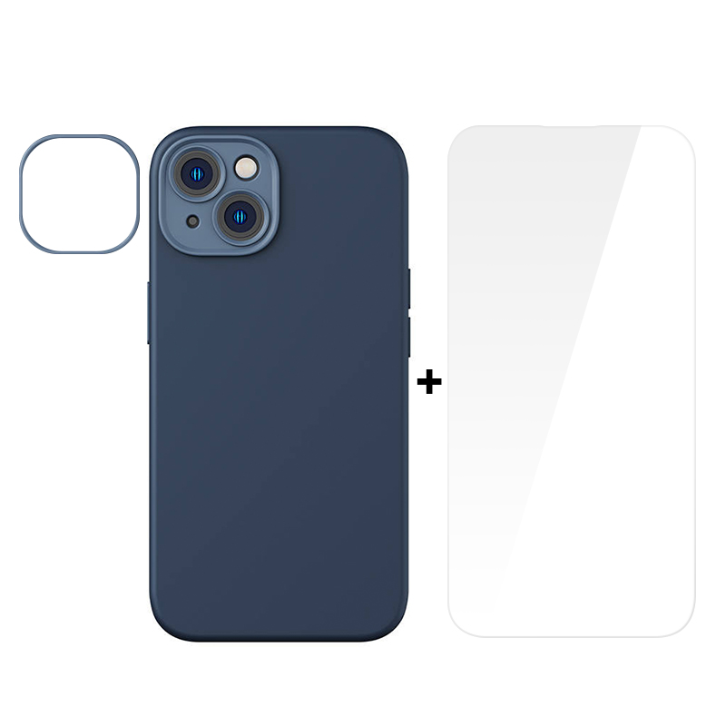 BASEUS Калъф + Стъклен протектор Liquid Gel Apple iPhone 14 Plus /син/