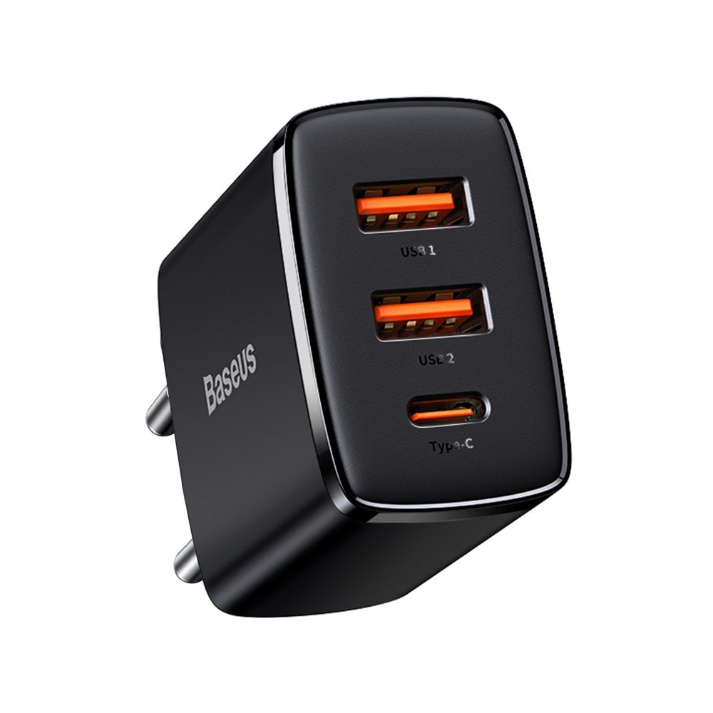 BASEUS 220V 30W, 2xUSB-A + USB-C, Compact, черно - CCXJ-E01