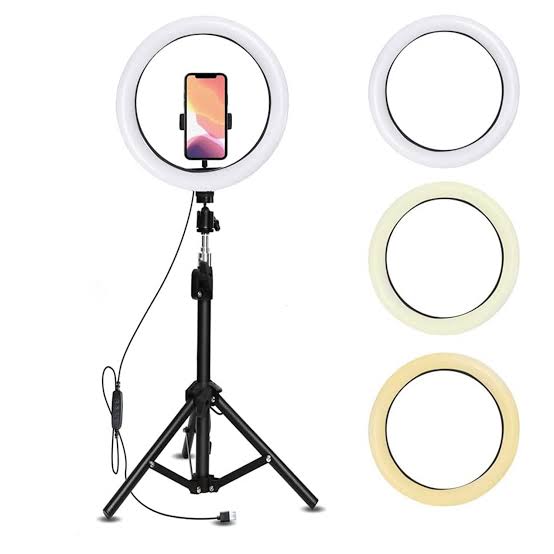 LED Селфи лампа 26см (бяла) + Tripod стойка 200см