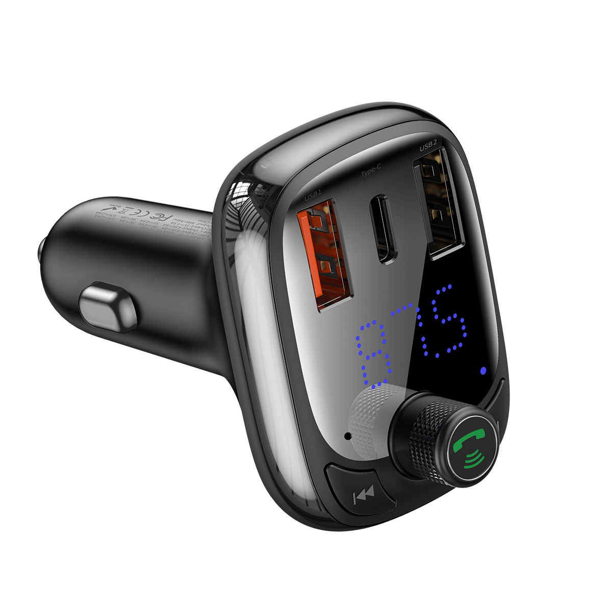 BASEUS MP3 Wireless FM Transmitter 36W (QC,PD) USB-C, 2xUSB-A, Micro SD, T-typed S-13, CCMT000101 /черен/