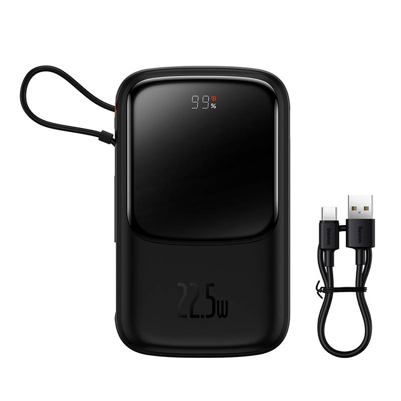 BASEUS Power Bank 10000 mAh, 22.5W + вграден кабел Type-C, Qpow Pro, PPQD060101 /черен/