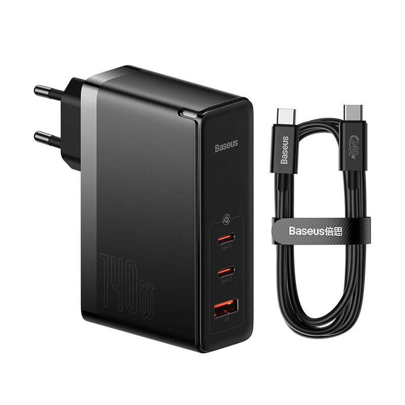 BASEUS 220V 140W, USB-A + 2xUSB-C, GaN5 Pro, черно - CCGP100201