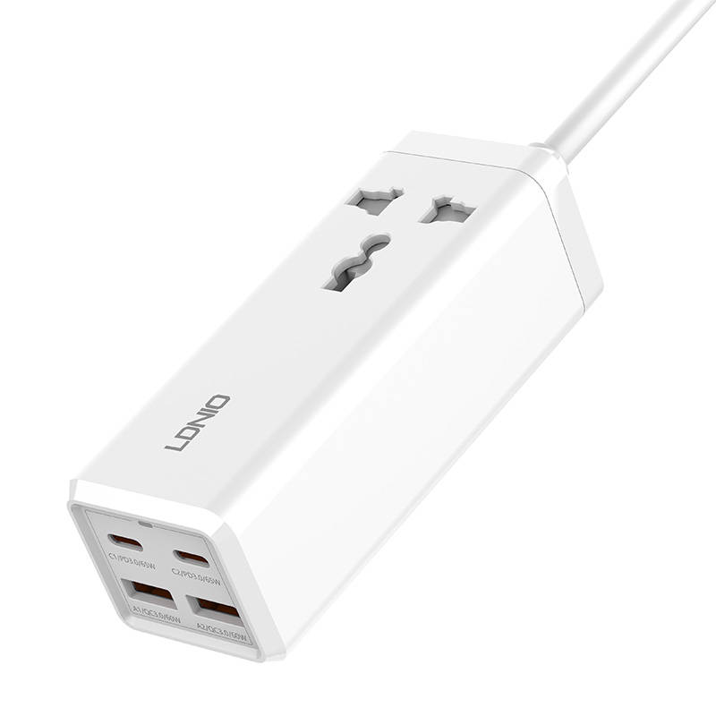 LDNIO 220V 65W, 2xUSB-A + 2xUSB-C + AC, Desktop 2500W, бял - SC1418