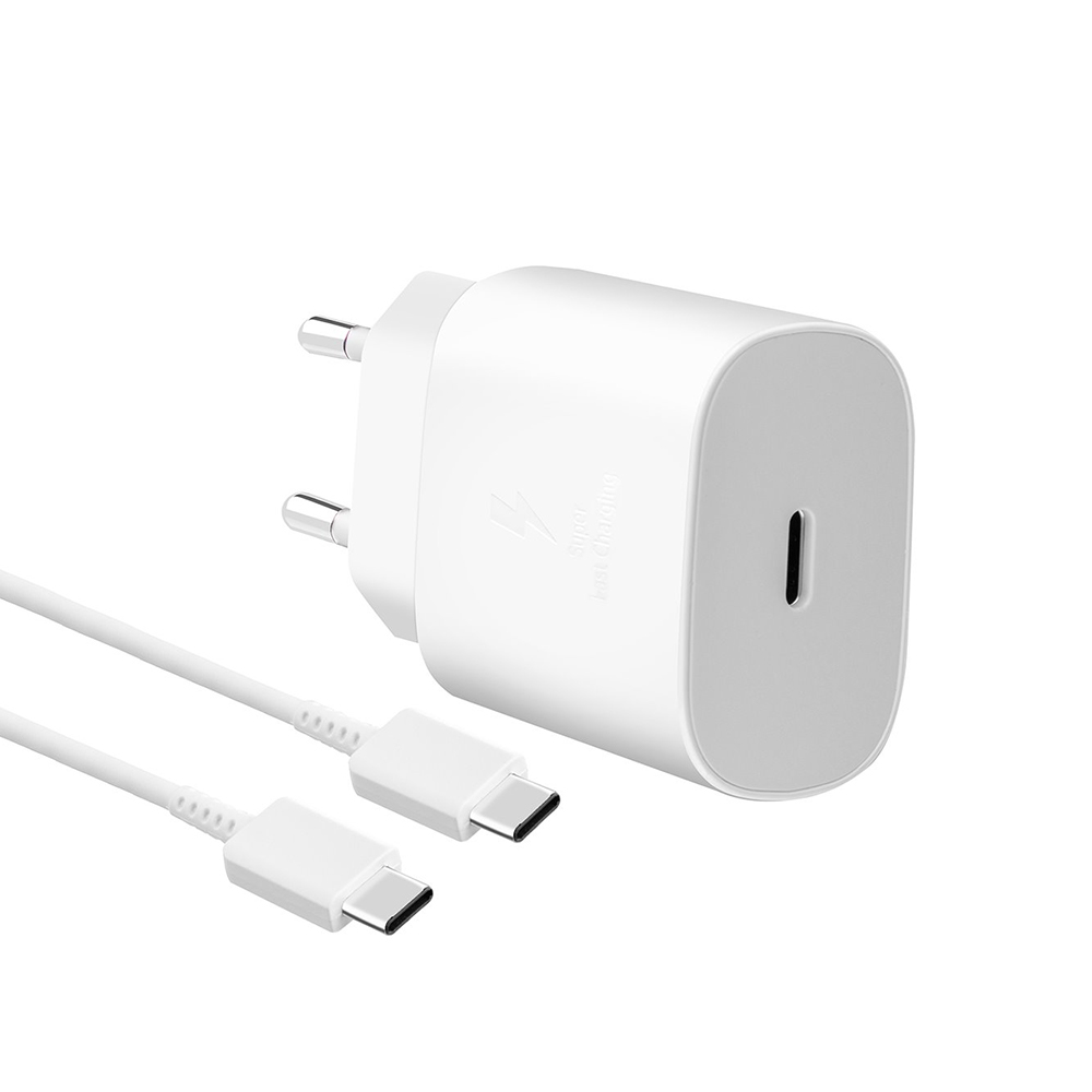 Samsung 220V 25W, USB-C, кабел C-C, бял, (bulk) - EP-TA800EWE + EP-DA980BWE