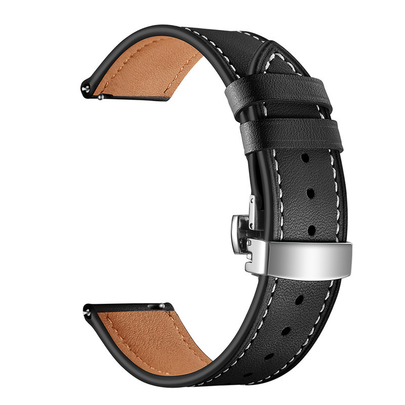 Кожена каишка Leather Classic Buckle Strap за Smart Watch, 20мм /черна/