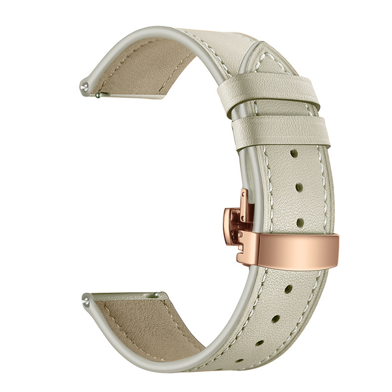 Кожена каишка Leather Classic Buckle Strap за Smart Watch, 20мм /слонова кост + златно/
