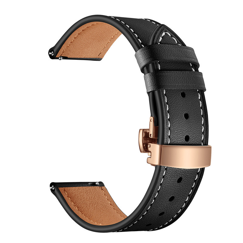 Кожена каишка Leather Classic Buckle Strap за Smart Watch, 22мм /черна/
