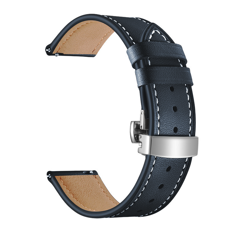 Кожена каишка Leather Classic Buckle Strap за Smart Watch, 22мм /тъмно синя/