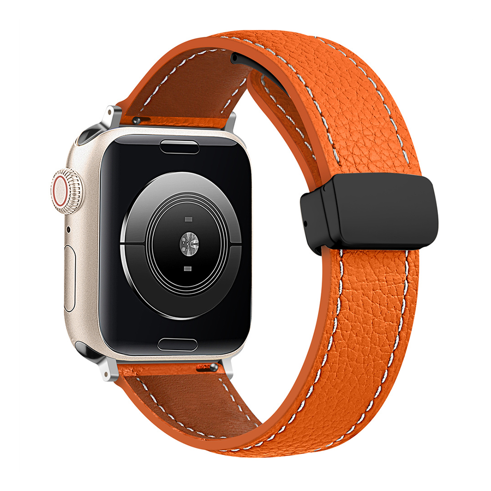 Кожена каишка Leather Magnet Black Buckle за Smart Watch, 22мм /оранжева/