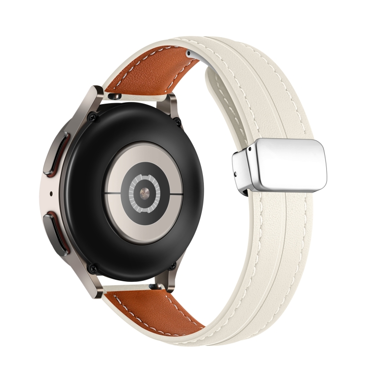 Кожена каишка Leather Magnet Black Buckle за Smart Watch, 20мм /слонова кост/