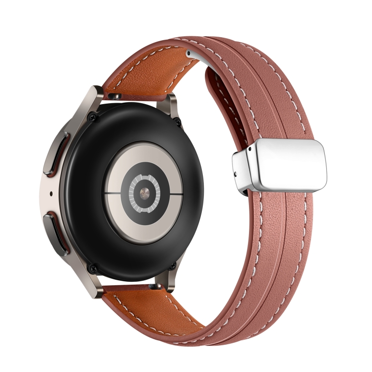 Кожена каишка Leather Magnet Black Buckle за Smart Watch, 20мм /тъмно розова/