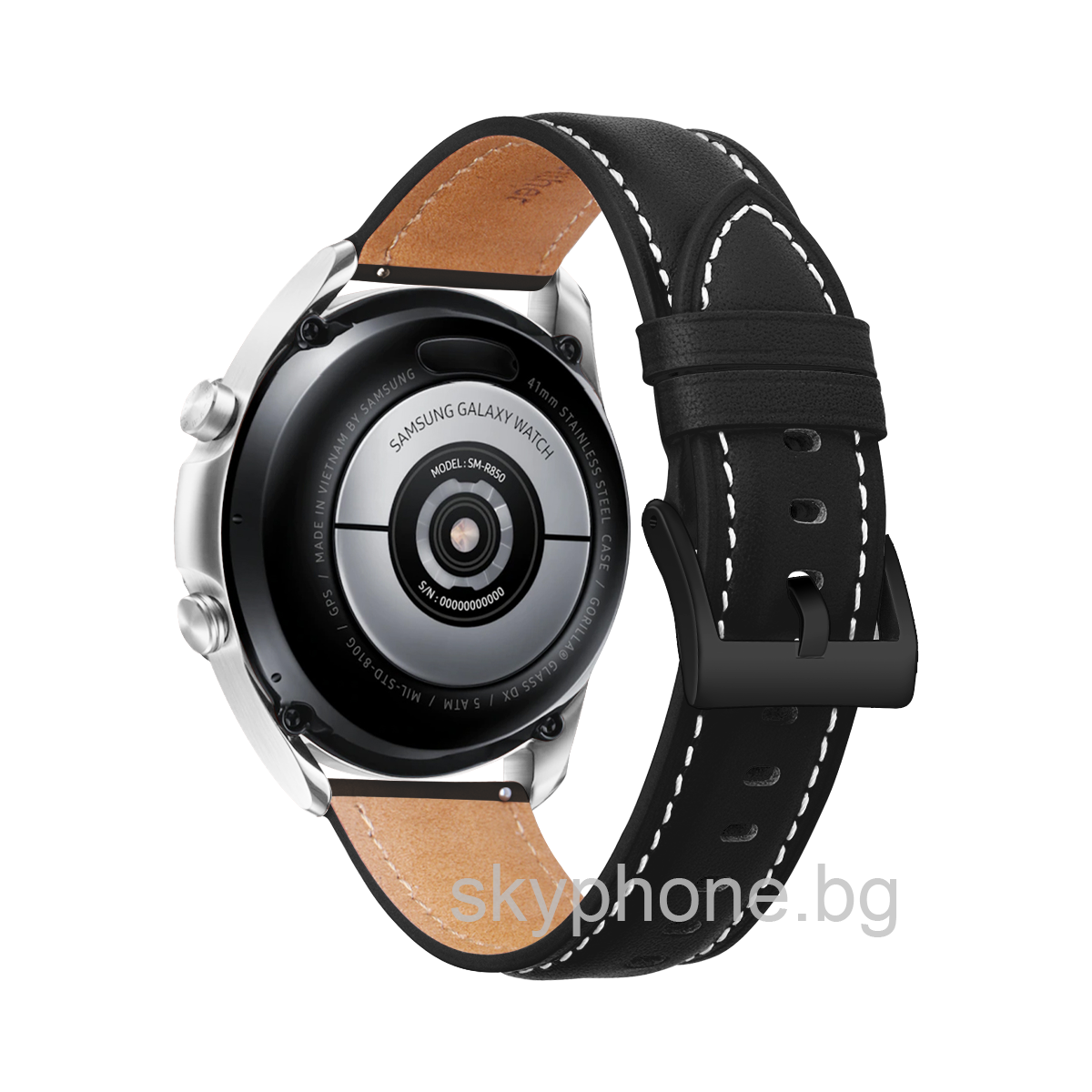 Кожена каишка Leather Premium Strap за Smart Watch, 22мм /черна + черна катарама/