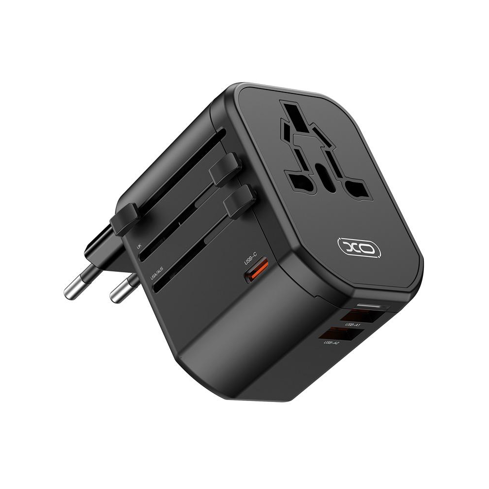 Преходник адаптер от/към всички стандарти + ЗУ 220V, 20W, 2xUSB-A, USB-C, XO WL13 /черно/