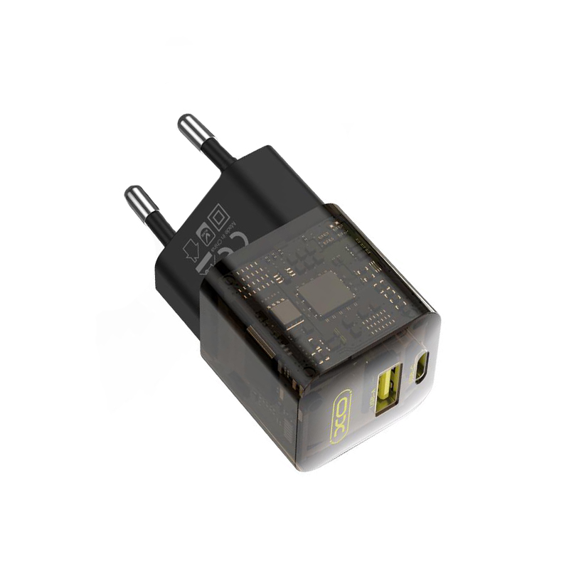 XO 220V 30W, USB-A + USB-C, Transparent Series, кафяв - CE05