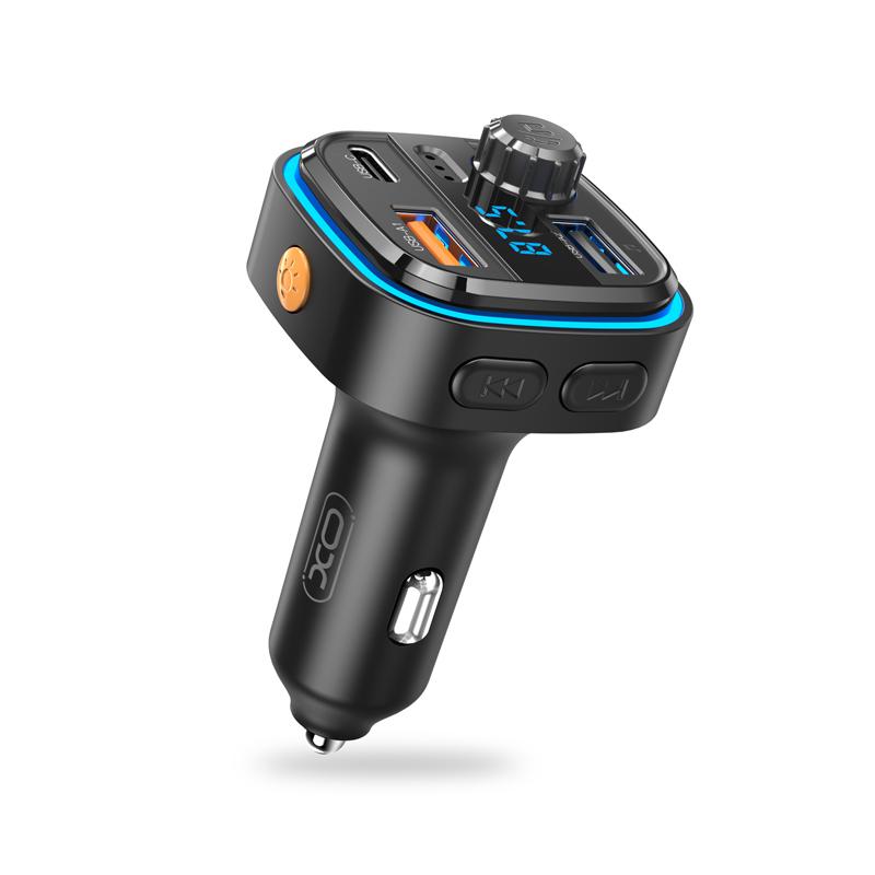 XO MP3 Wireless FM Transmitter 15.5W, QC, 3.1A, 1xUSB-A,1xUSB-A/TF Card slot, 1xUSB-C + Ambient light, BCC08 /черен/