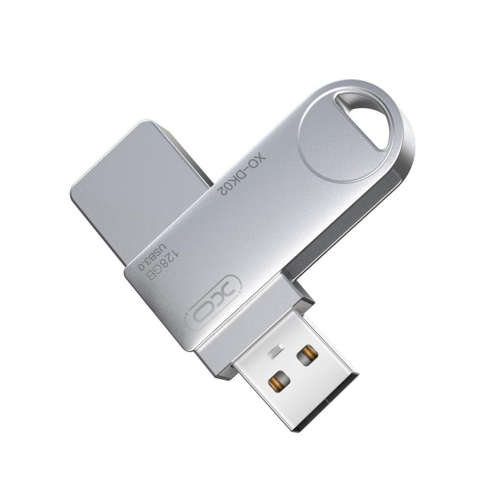 XO Flash Drive DK02 128GB, USB 3.0 Rotating /сребриста/