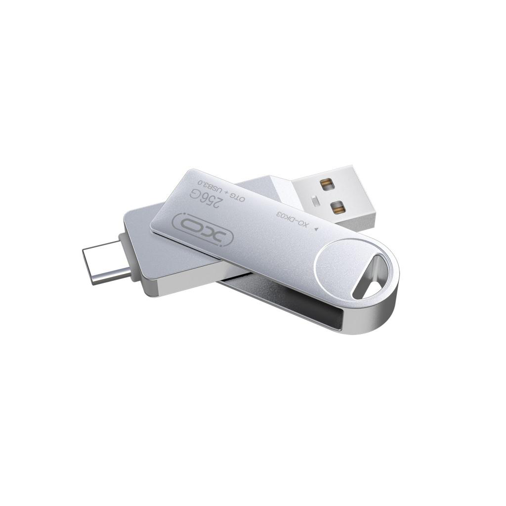 XO OTG Flash Drive DK03 256GB, USB 3.0 +Type-c, Rotating /сребриста/