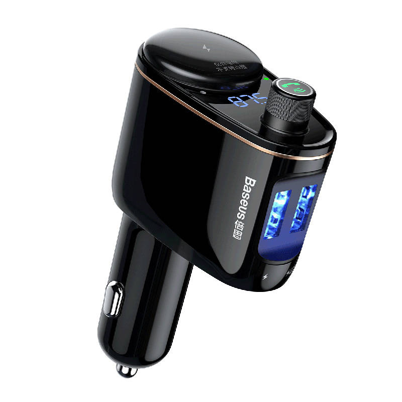 BASEUS MP3 Wireless FM Transmitter 12W, QC, 2.4A, 2xUSB-A, T typed Locomotive S-06, CCHC000001 /черен/