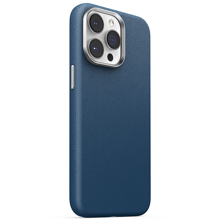 Joyroom Калъф Apple iPhone 15, Litchi Pattern Series MagSafe, син