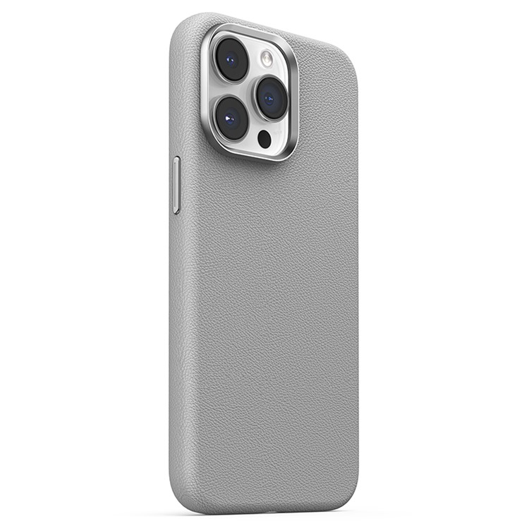 Joyroom Калъф Apple iPhone 15, Litchi Pattern Series MagSafe, сив
