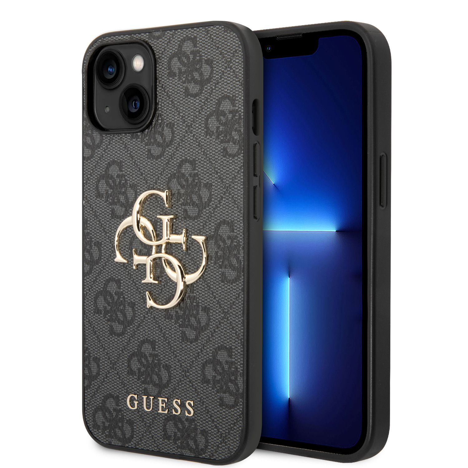 GUESS Калъф Apple iPhone 15, PU 4G Metal Logo, сив - GUHCP15S4GMGGR