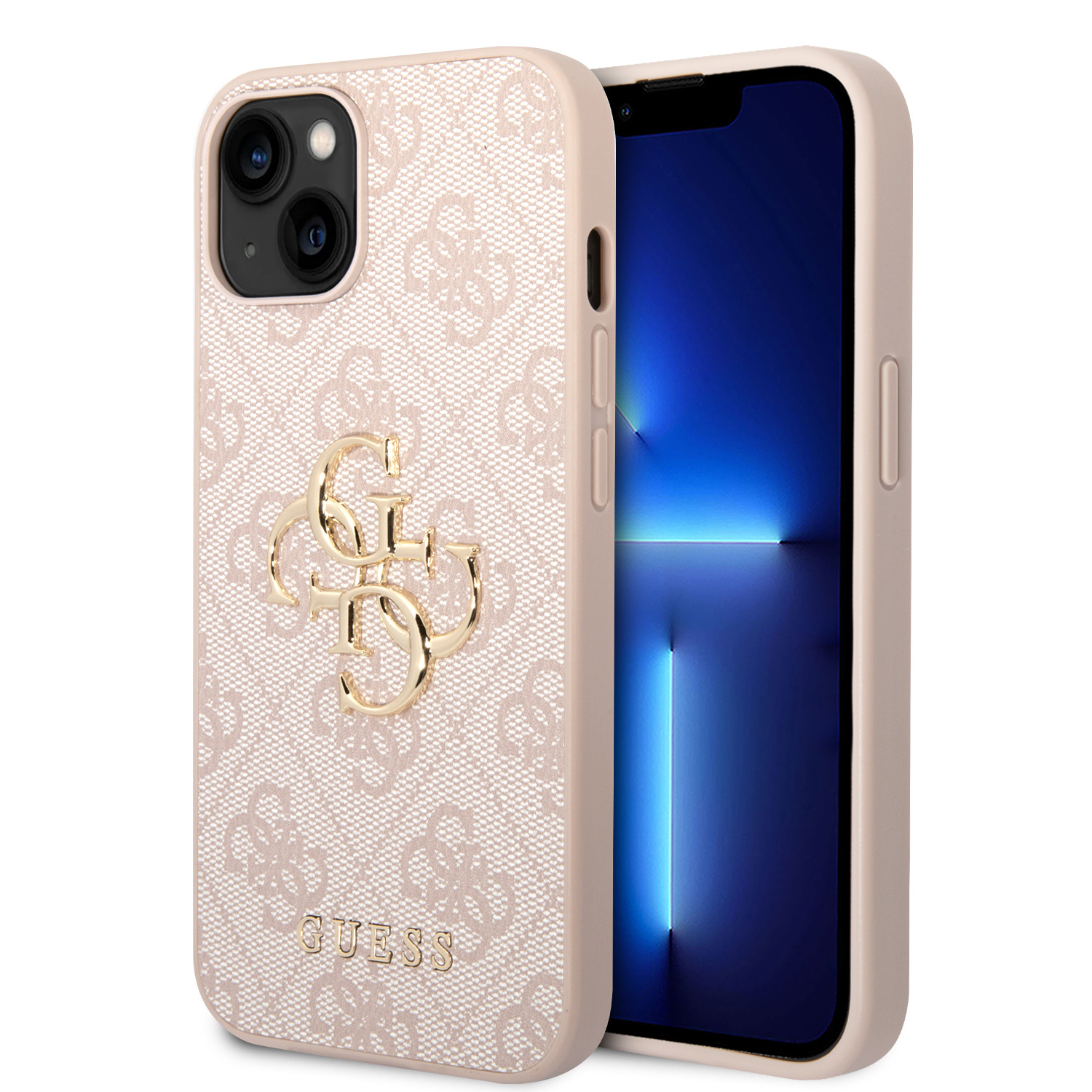 GUESS Калъф Apple iPhone 15, PU 4G Metal Logo, розов - GUHCP15S4GMGPI