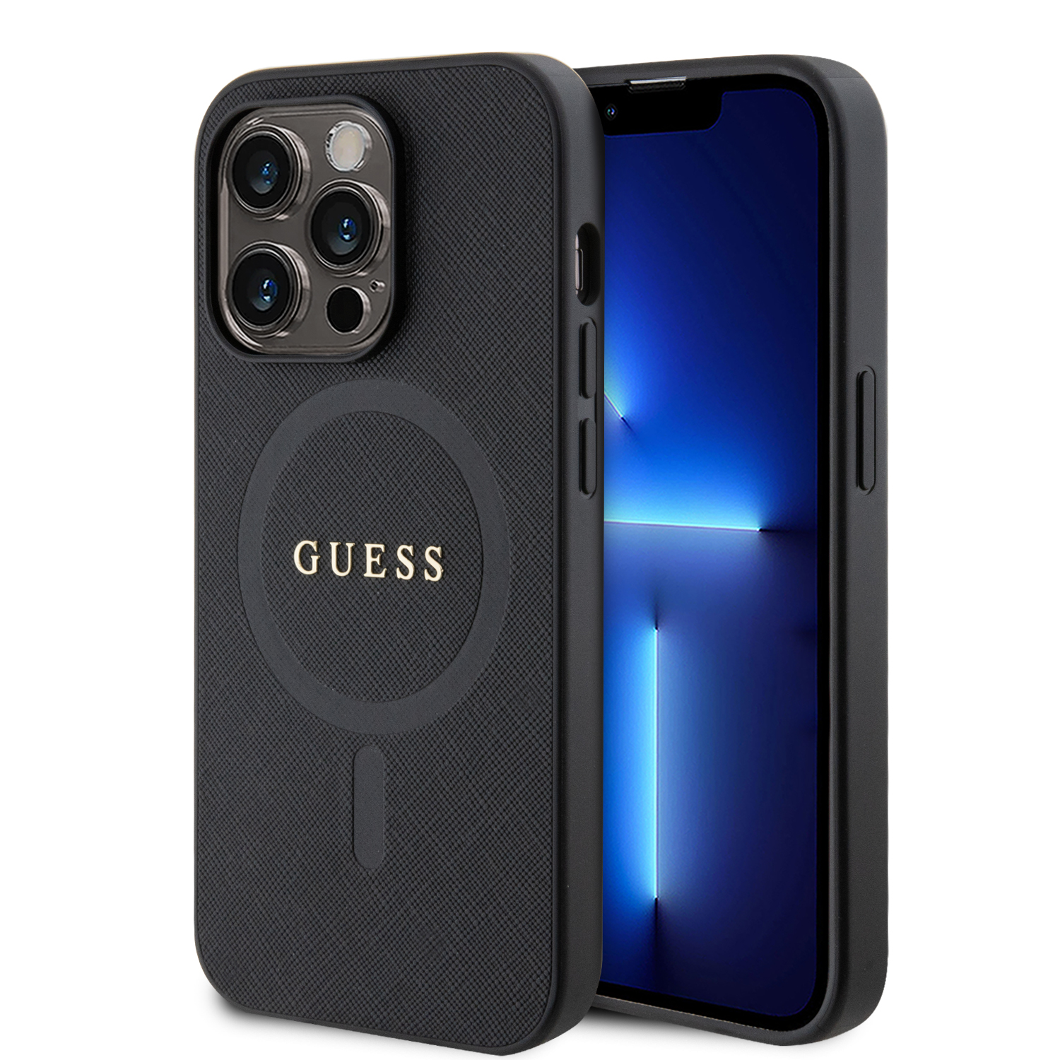 GUESS Калъф Apple iPhone 15 Pro Max, PU Saffiano MagSafe, черен - GUHMP15XPSAHMCK