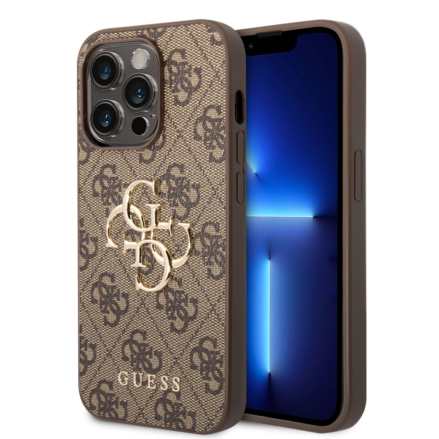 GUESS Калъф Apple iPhone 15, PU 4G Metal Logo, кафяв - GUHCP15S4GMGBR