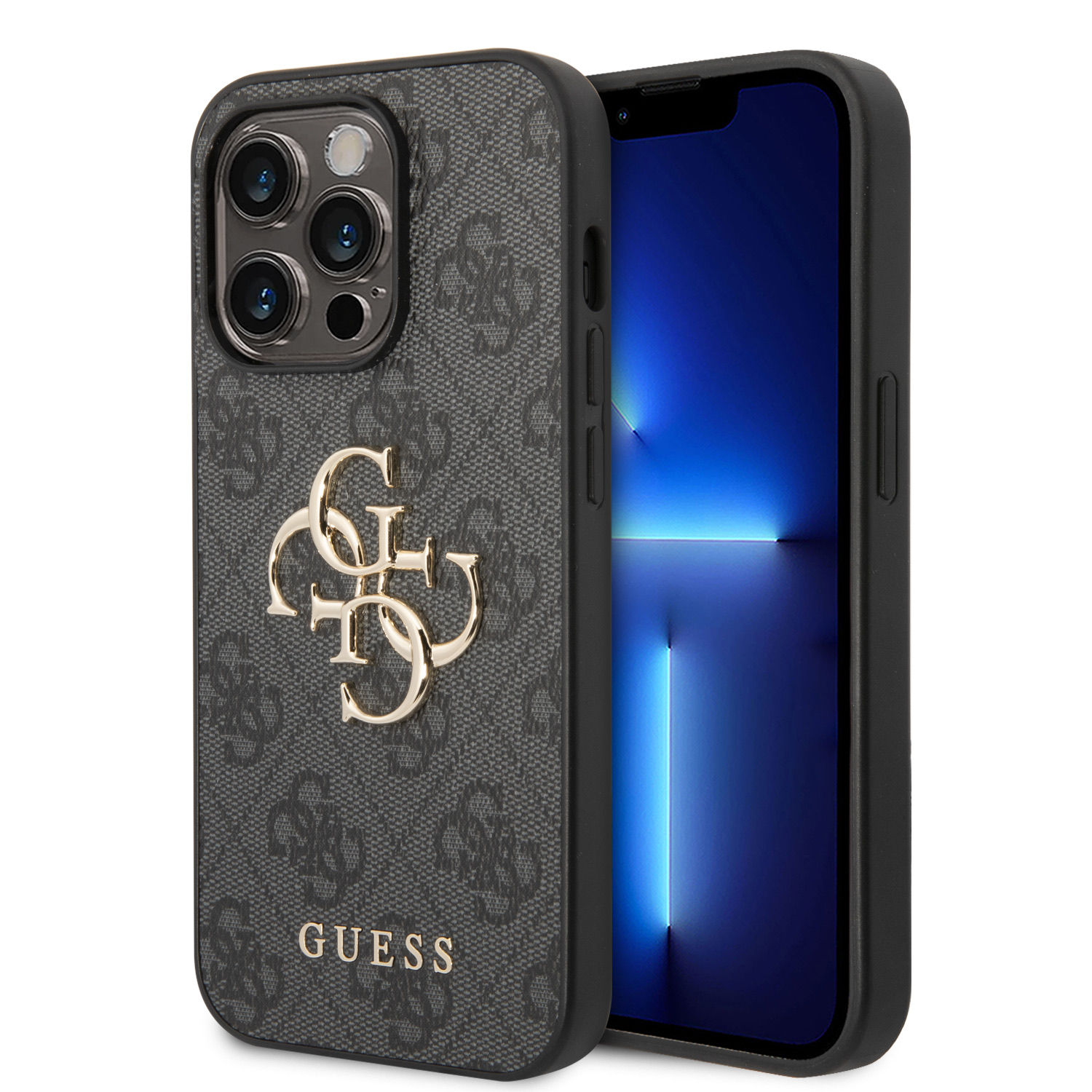 GUESS Калъф Apple iPhone 15 Pro, PU 4G Metal Logo Case, сив - GUHCP15L4GMGGR