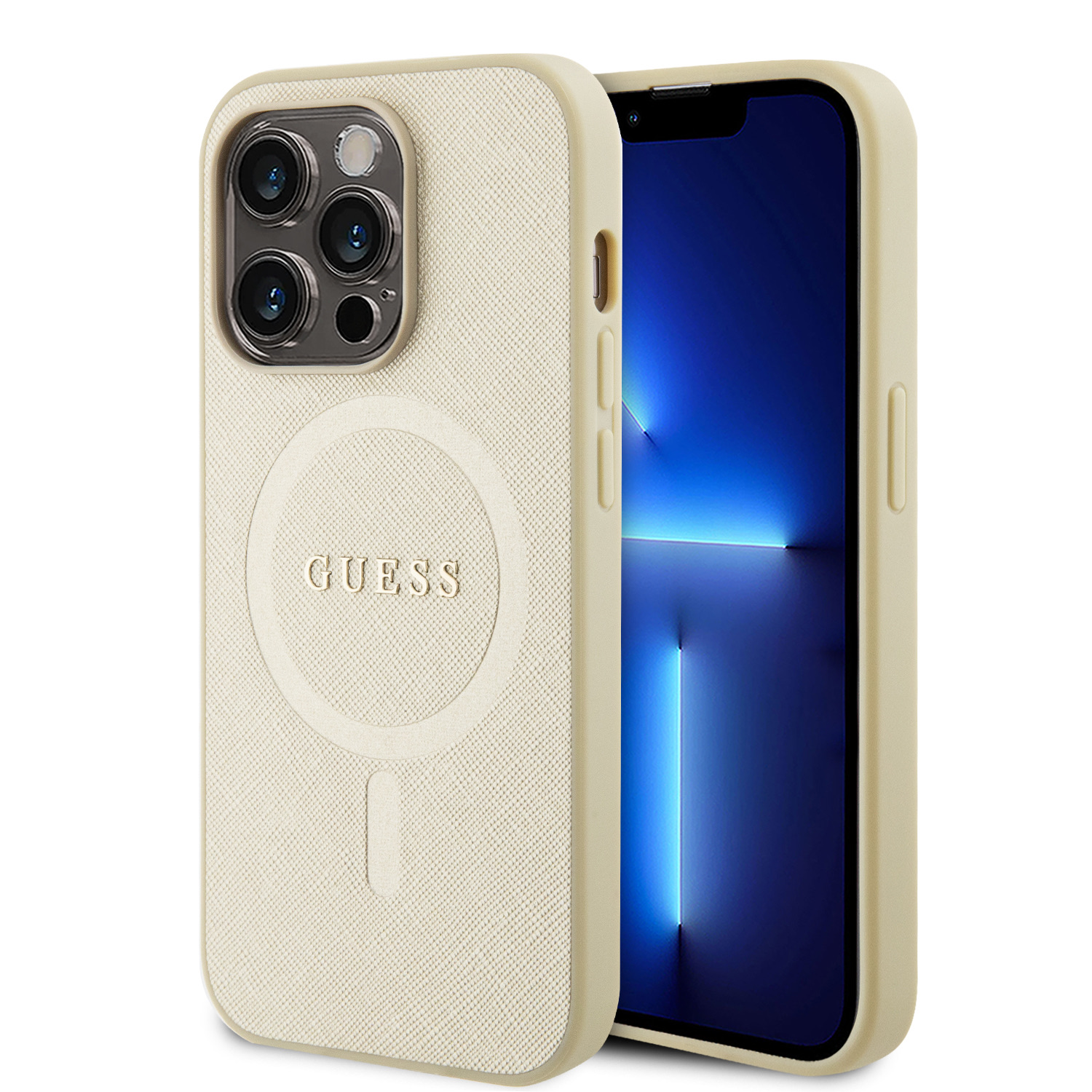 GUESS Калъф Apple iPhone 15 Pro Max, PU Saffiano MagSafe Case, златен - GUHMP15XPSAHMCB