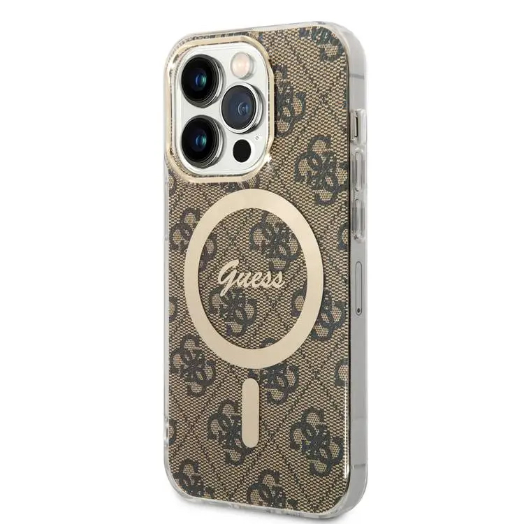 GUESS Калъф Apple iPhone 15 Pro, IML 4G MagSafe, златен - GUHMP15LH4STW