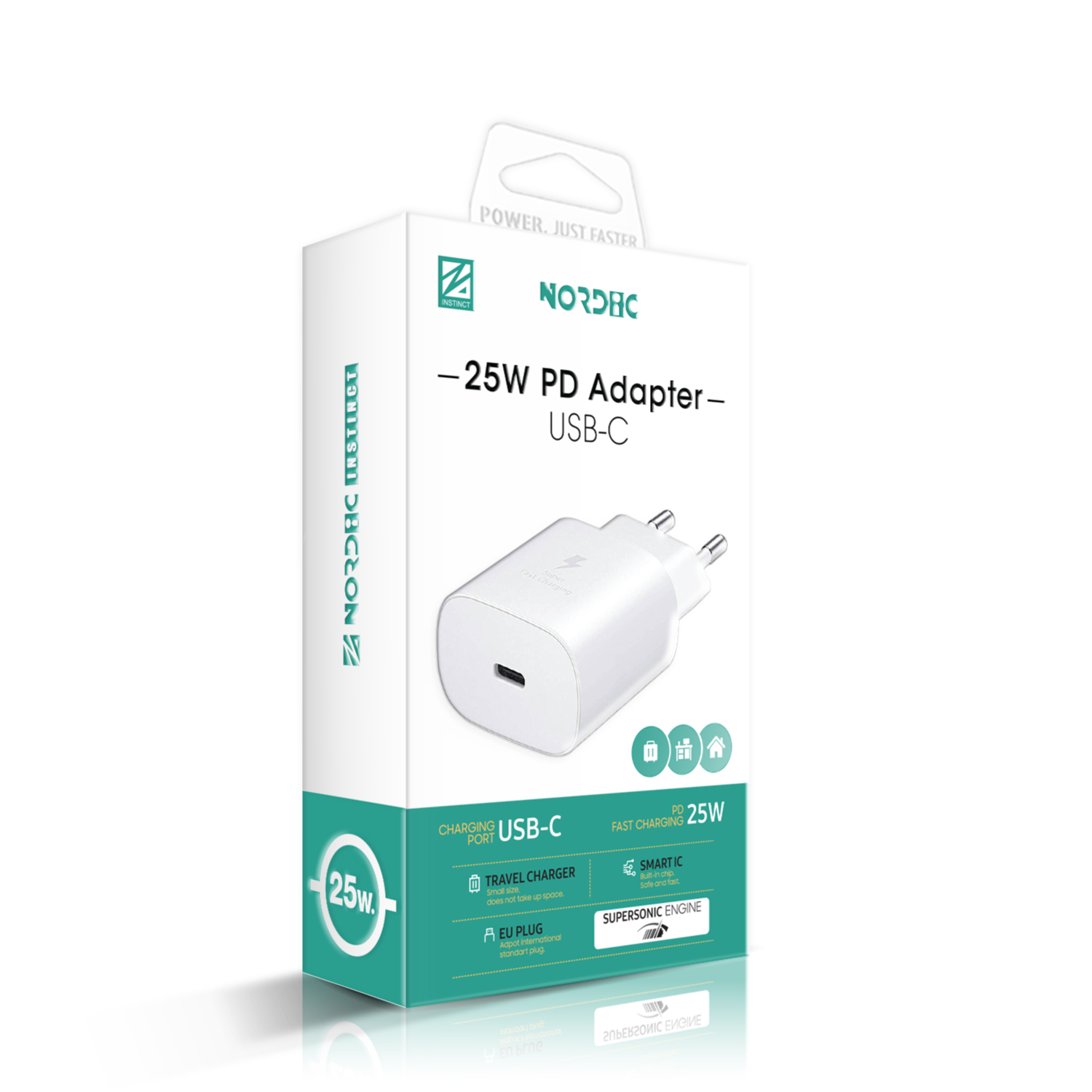 NORDIC 220V 25W, USB-C, бял