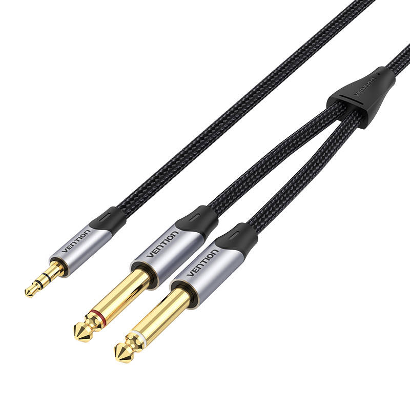VENTION Аудио кабел 1(M)xMini jack 3.5мм към 2(M)xJack 6.5мм, 1.5м /сив/