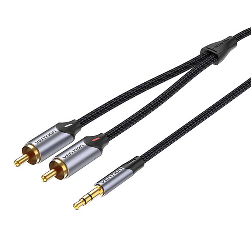 VENTION Аудио кабел 2(M)xRCA jack (чинч) към 1(M)xMini jack 3.5мм, 8м /сив/