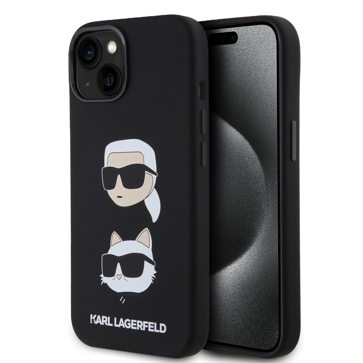 Калъф Karl Lagerfeld KLHCP15SSDHKCNK Apple iPhone 15 Liquid Silicone Karl and Choupette Heads Black