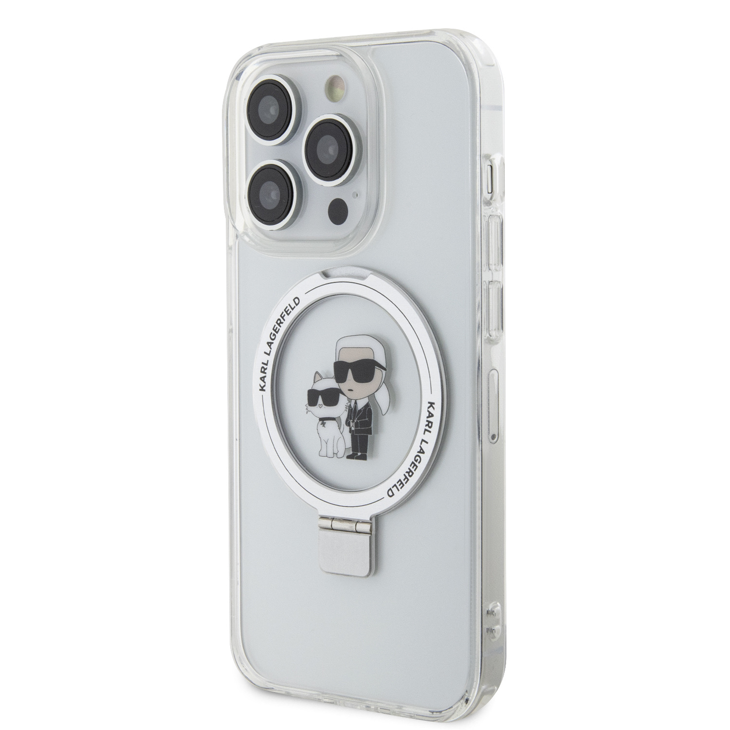 Karl Lagerfeld Калъф Apple iPhone 15 Pro, Ringstand K/C MagSafe, прозрачен - KLHMP15LHMRSKCH