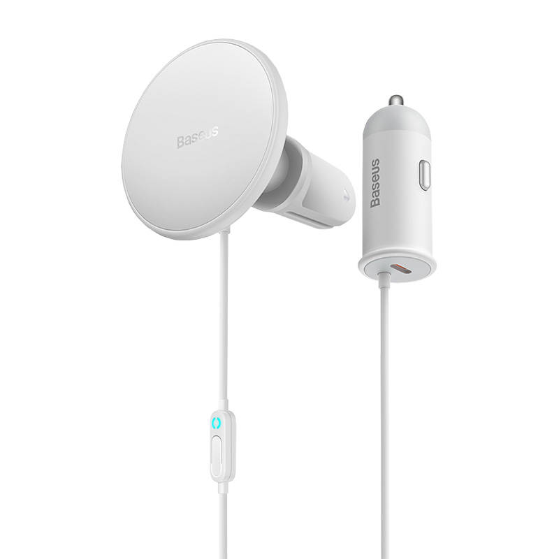 BASEUS 12V, 40W, USB-C/25W + Wireless Холдер/15W, CW01, SUCX040102 /бял/