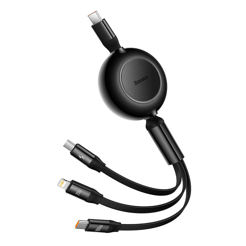 BASEUS Кабел 3 в 1, Type-C към Lightning+USB Type-C+Micro USB, 1.1м, 100W, 3.5A, Bright Mirror 4, CAMJ010201 /черен/
