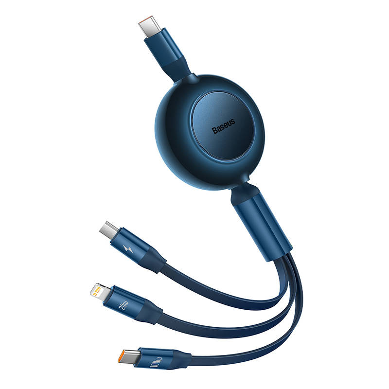 BASEUS Кабел 3 в 1, Type-C към Lightning+USB Type-C+Micro USB, 1.1м, 100W, 3.5A, Bright Mirror 4, CAMJ010203 /син/