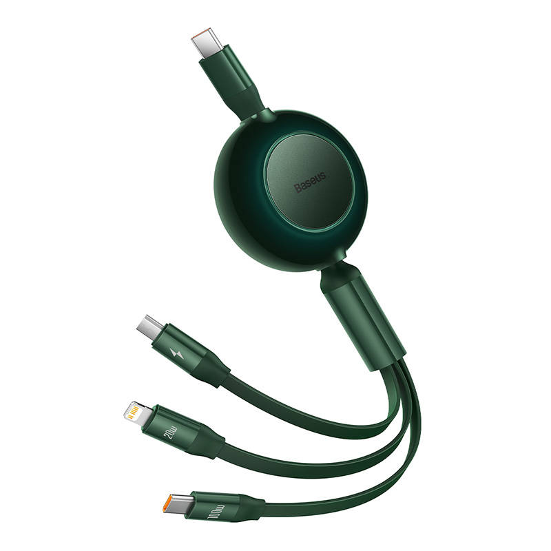 BASEUS Кабел 3 в 1, Type-C към Lightning+USB Type-C+Micro USB, 1.1м, 100W, 3.5A, Bright Mirror 4, CAMJ010206 /зелен/