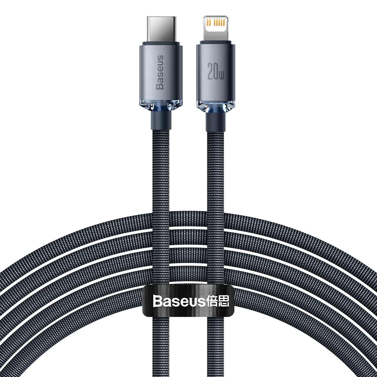 BASEUS Кабел Type-C - Lightning, 2м, 20W, Crystal Shine, CAJY000301 /черен/