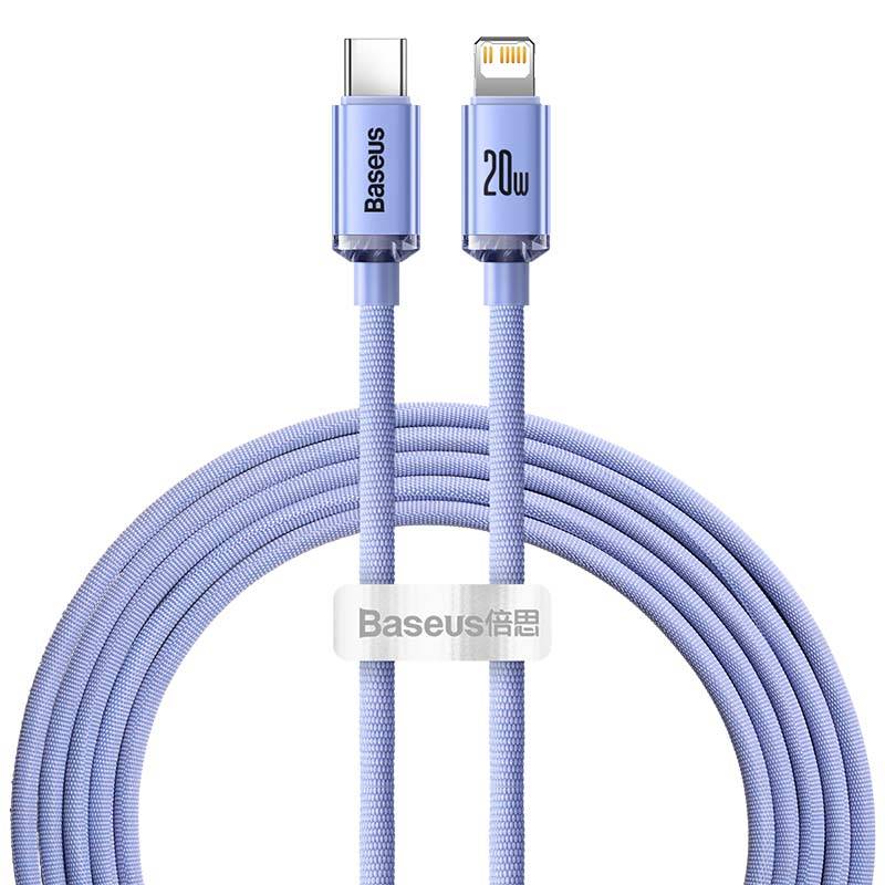 BASEUS Кабел Type-C - Lightning, 2м, 20W, Crystal Shine, CAJY000305 /лилав/