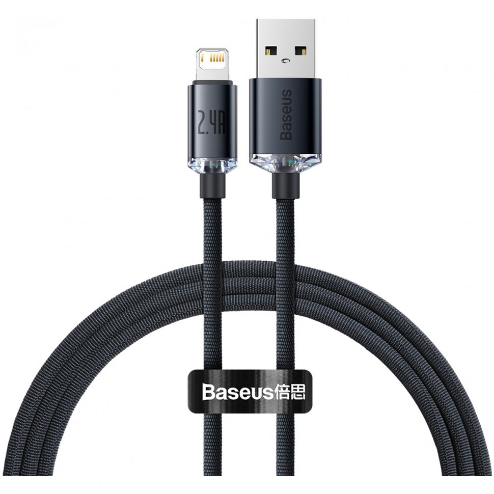 BASEUS Кабел USB-A - Lightning, 1.2м, 2.4A, Crystal Shine, CAJY000001 /черен/