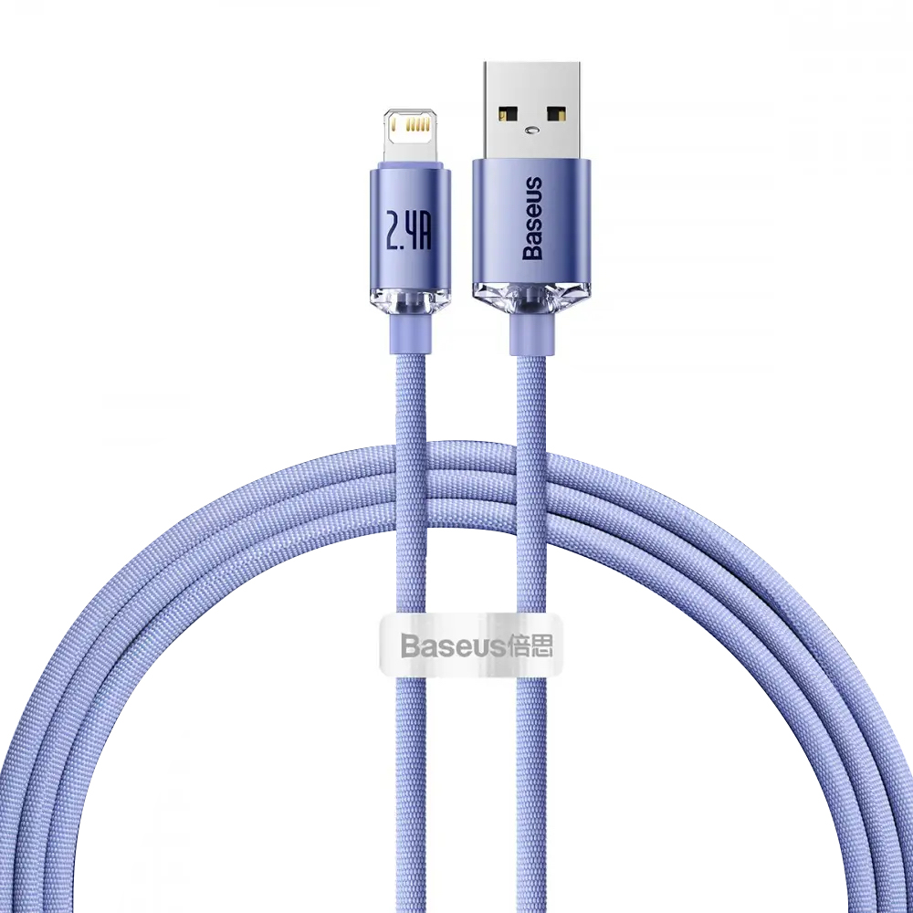 BASEUS Кабел USB-A - Lightning, 1.2м, 2.4A, Crystal Shine, CAJY000005 /лилав/