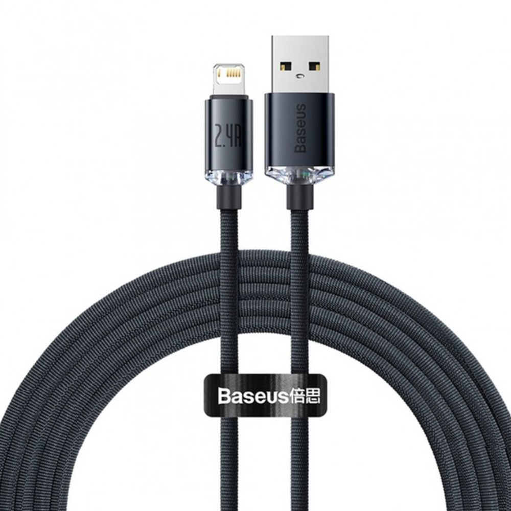 BASEUS Кабел USB-A - Lightning, 2м, 2.4A, Crystal Shine, CAJY000101 /черен/