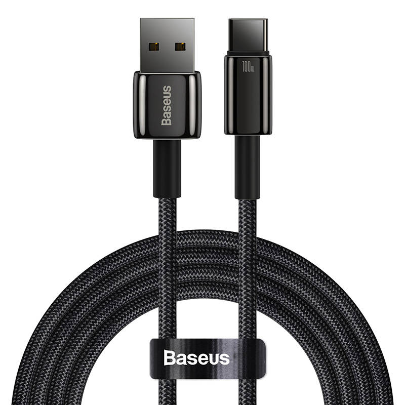 BASEUS Кабел USB-A - Type-C, 2m, 100W, Tungsten Gold /черен/