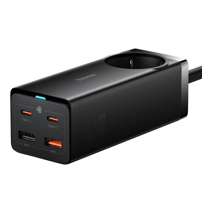 BASEUS Разклонител 220V 65W, 2xUSB-A + 2xUSB-C + AC, GaN3 Pro, черно - PSZM000901
