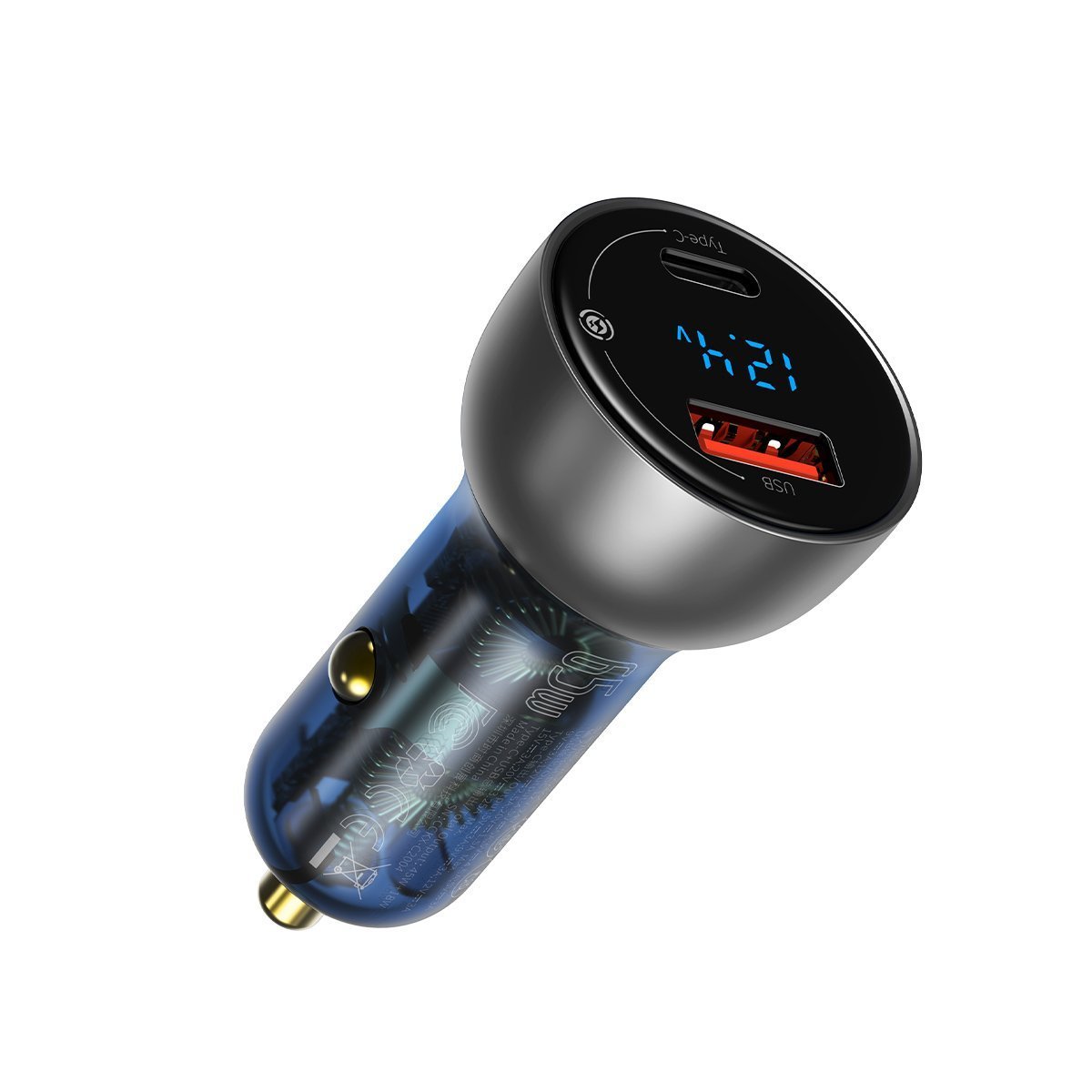 BASEUS 12V 65W, USB-A + USB-C, Particular Digital Display /сребристо/ - CCKX-C0A