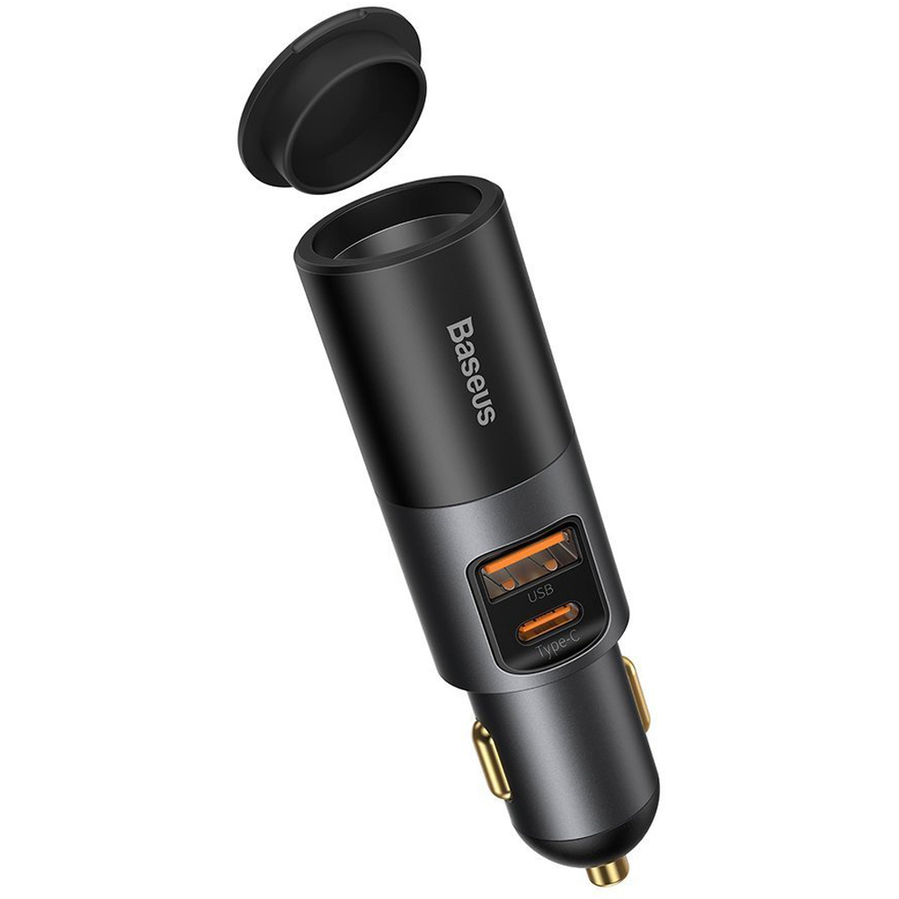 BASEUS 12V 120W, USB-A + USB-C + 12V извод, Cigarette Lighter Expansion, тъмно сиво - CCBT-C0G