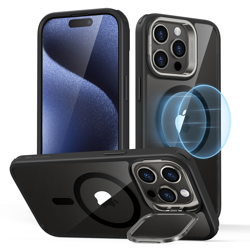 ESR Калъф Classic Hybrid със стойка iPhone 15 Pro, MagSafe /прозрачно + черно/